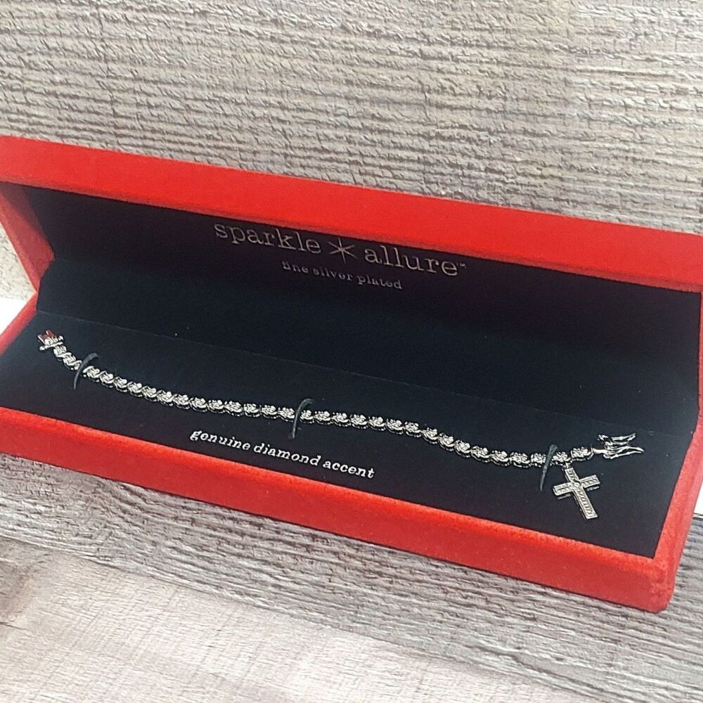 Sparkle Allure Natural White Diamond Accent Cross Tennis Bracelet Gift